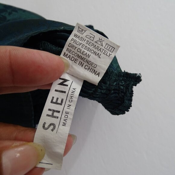 Shein Green Floral Pattern Crop Cami Tank Top Women Size S Adjust Straps FLAW - Picture 5 of 12